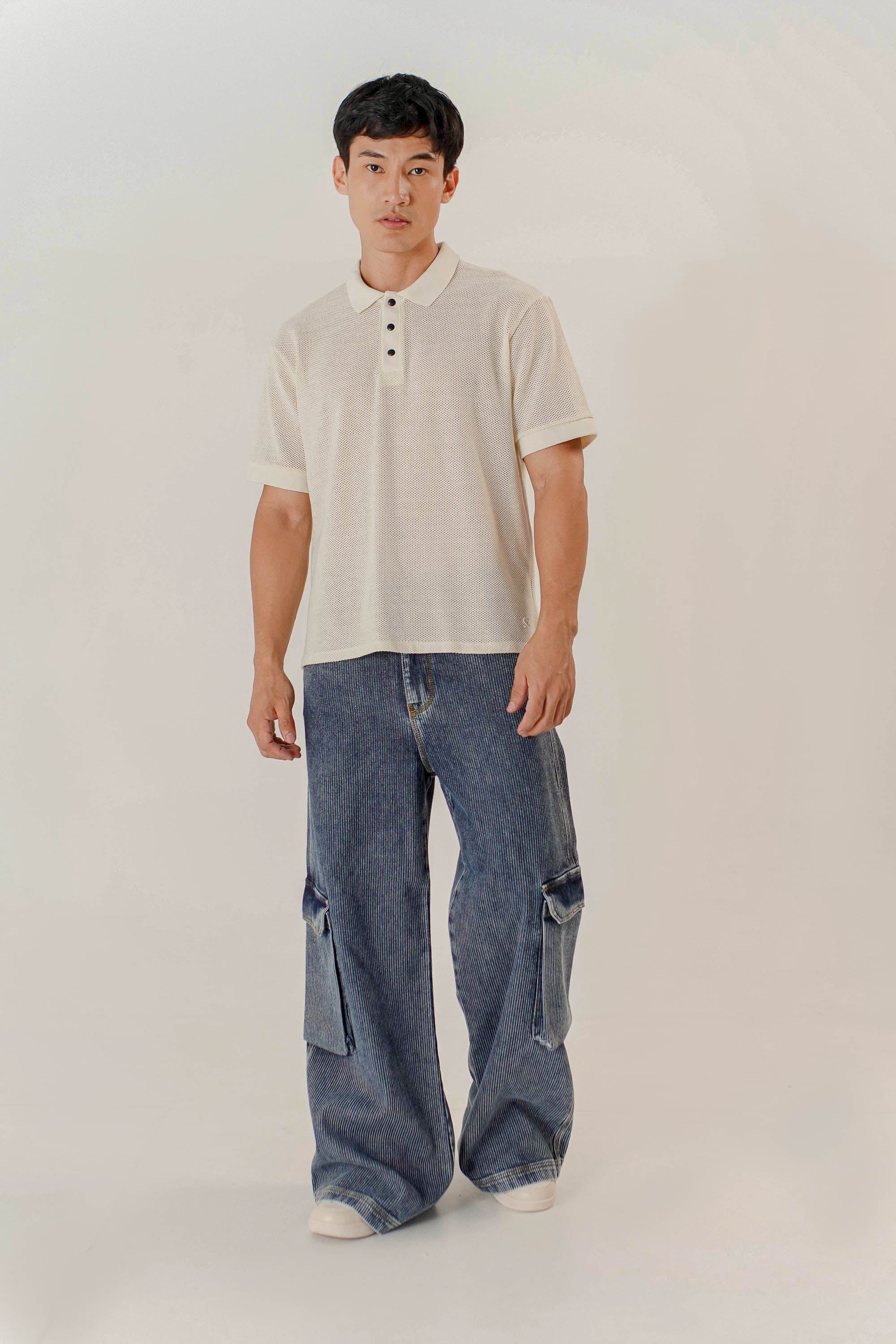 Ribbed Cargo Jean Wide Leg Hombre