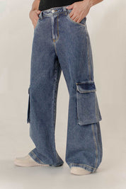 Ribbed Cargo Jean Wide Leg Hombre