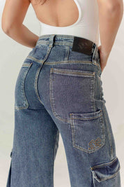 Ribbed Cargo Jean Wide Leg Dama