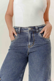 Ribbed Cargo Jean Wide Leg Dama