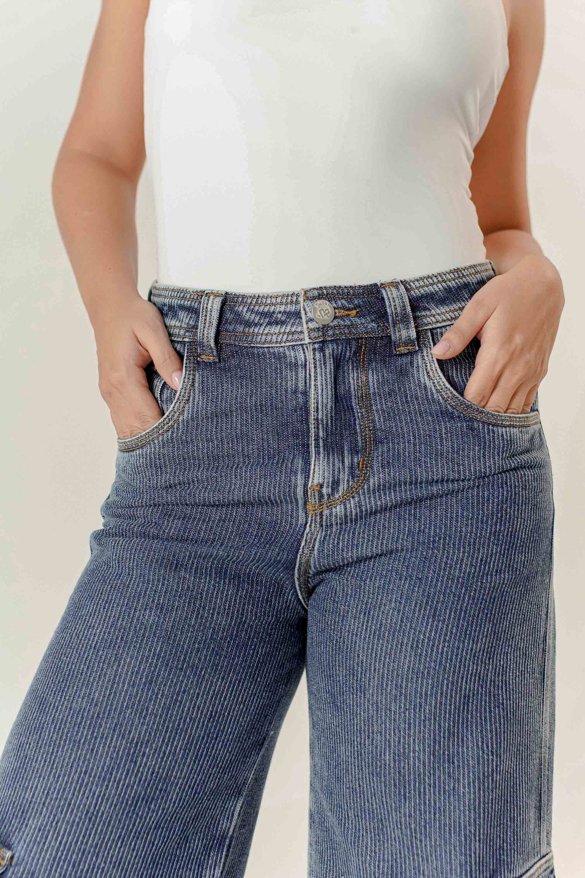 Ribbed Cargo Jean Wide Leg Dama