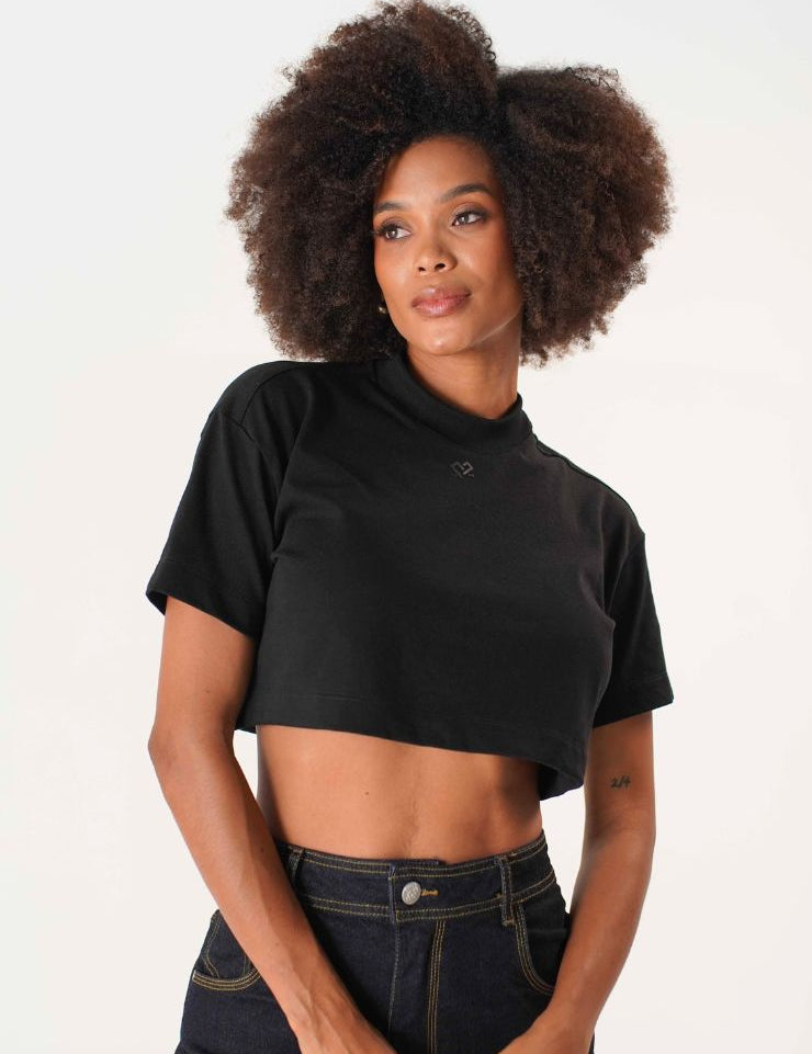 TSHIRT CROP TOP NEGRO OVERSIZE DAMA