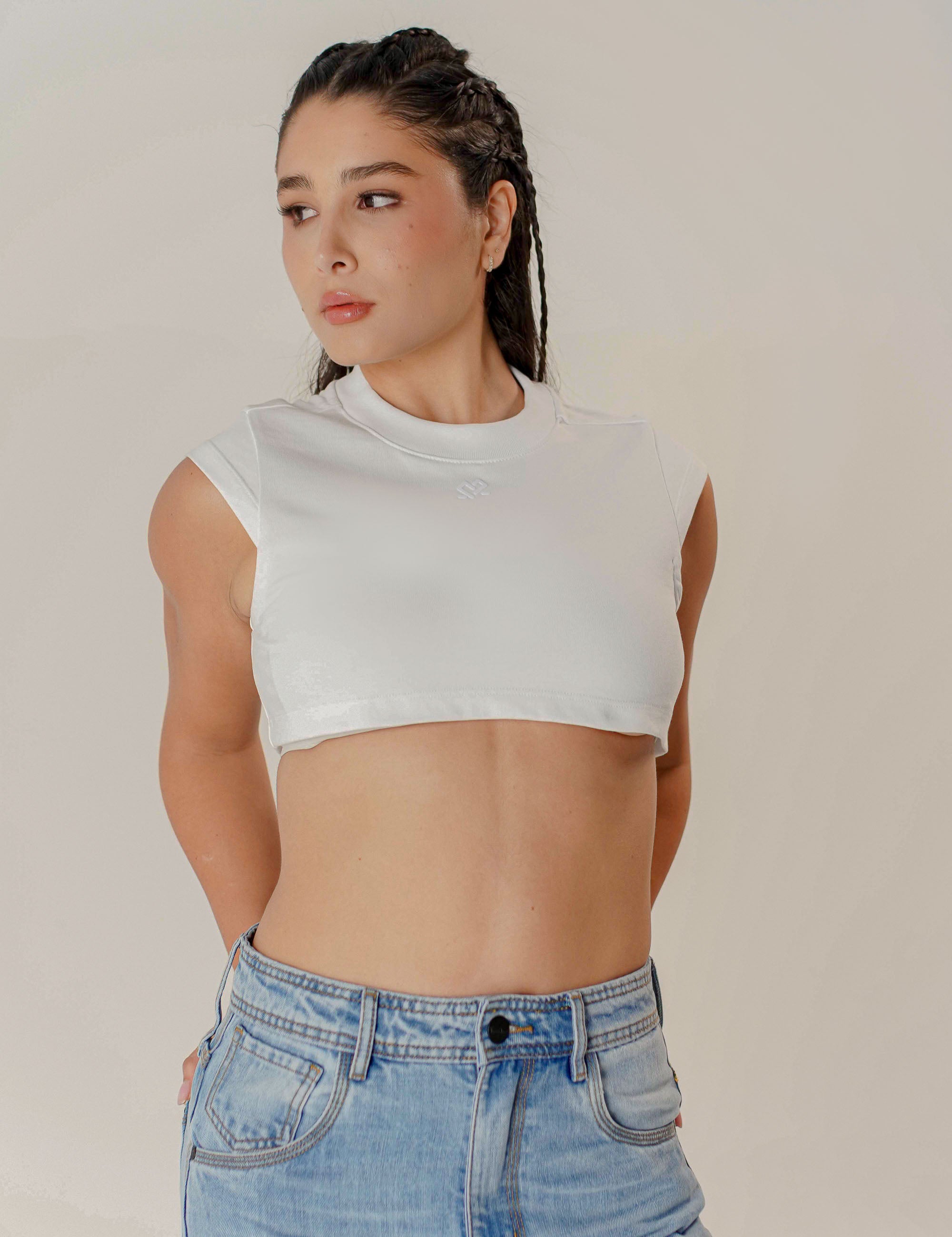 TSHIRT SUPER CROP TOP BLANCO SLIM FIT DAMA