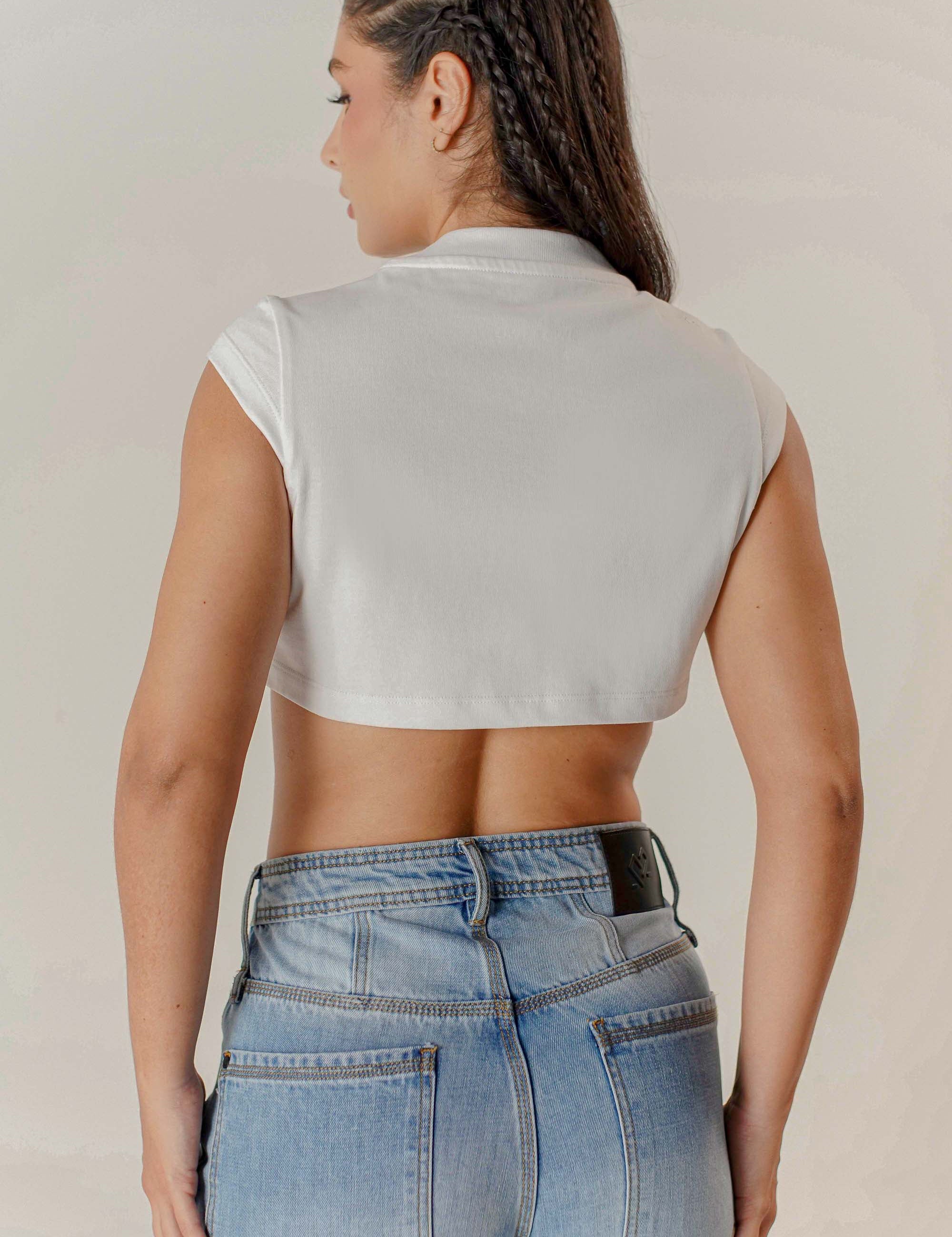TSHIRT SUPER CROP TOP BLANCO SLIM FIT DAMA