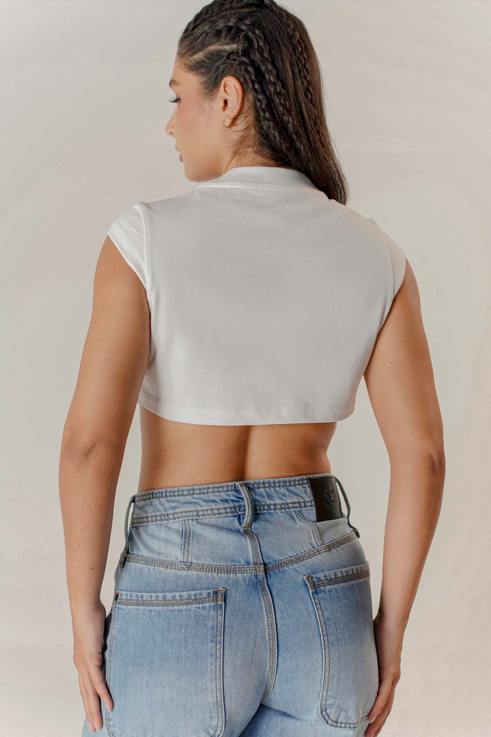 TSHIRT SUPER CROP TOP BLANCO SLIM FIT DAMA