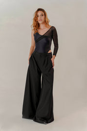WIDE FLOW PANTS NEGRO SUPER WIDE LEG DAMA TWO&TWO